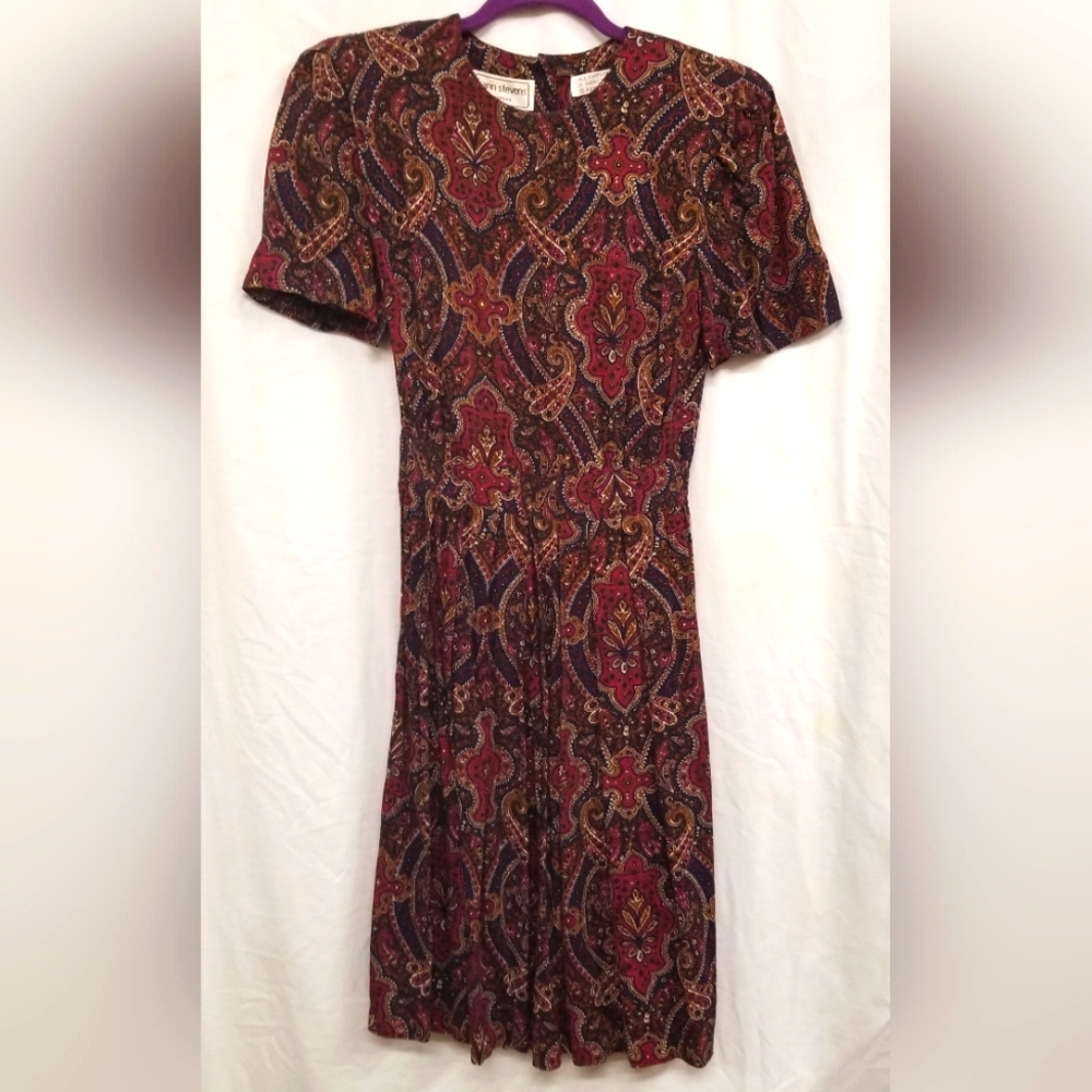 Vintage 80s Karin Stevens Cottagecore Short Sleeve Smocked Waist Dress 4